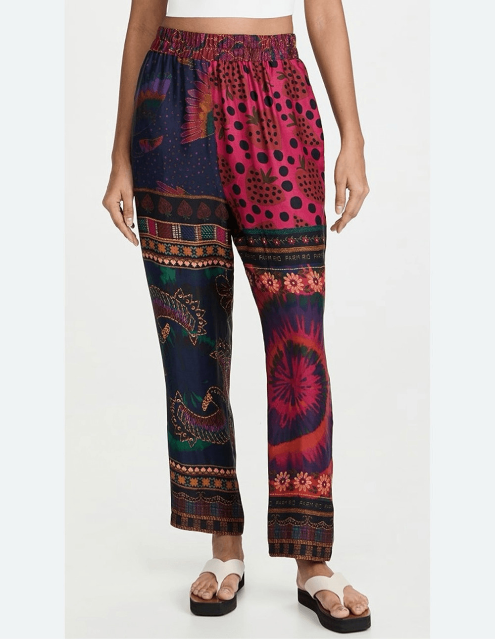 Farm Rio Silk Mixed Scarves Relaxed Print pants